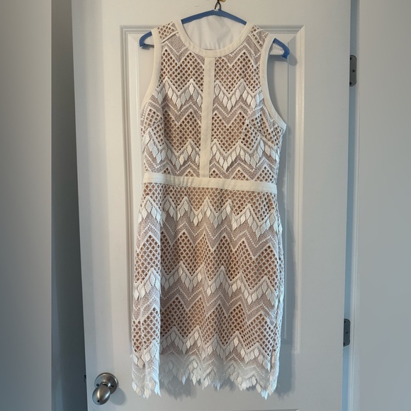 Adelyn Rae White and Tan Chevron Lace Dress - Picture 1 of 4